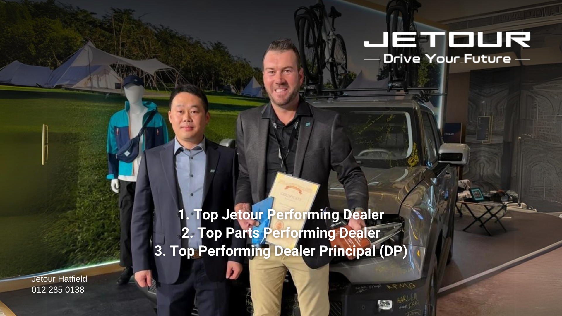 Celebrating Jetour Hatfield’s Outstanding Achievements: Top Dealer, Top Parts Dealer and Dealer Principal Awards.